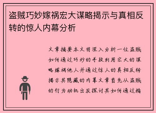 盗贼巧妙嫁祸宏大谋略揭示与真相反转的惊人内幕分析
